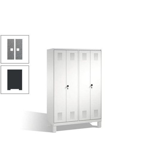 Doppel-Spind, Doppeltüren, Garderobenschrank mit Füßen, 4 Abteile a 300 mm, Korpus anthrazitgrau, Tür anthrazitgrau, 1.850 x 1.200 x 500 mm (HxBxT)