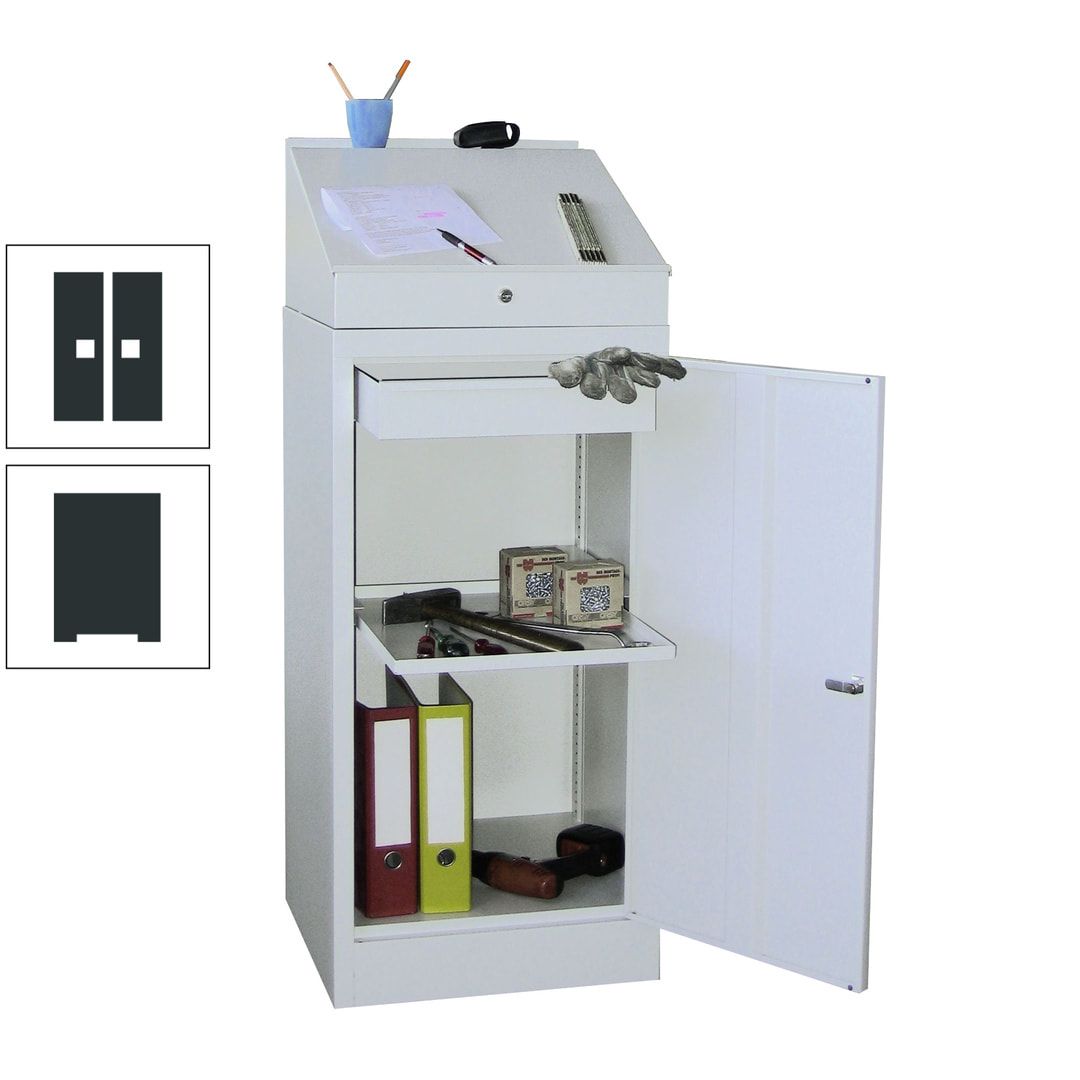 Stehpult mit Schrank - Vollblechtür - Zylinderschloss - 1 Einlegeboden, 1 Schublade - 1.270x500x500 mm (HxBxT) - anthrazitgrau