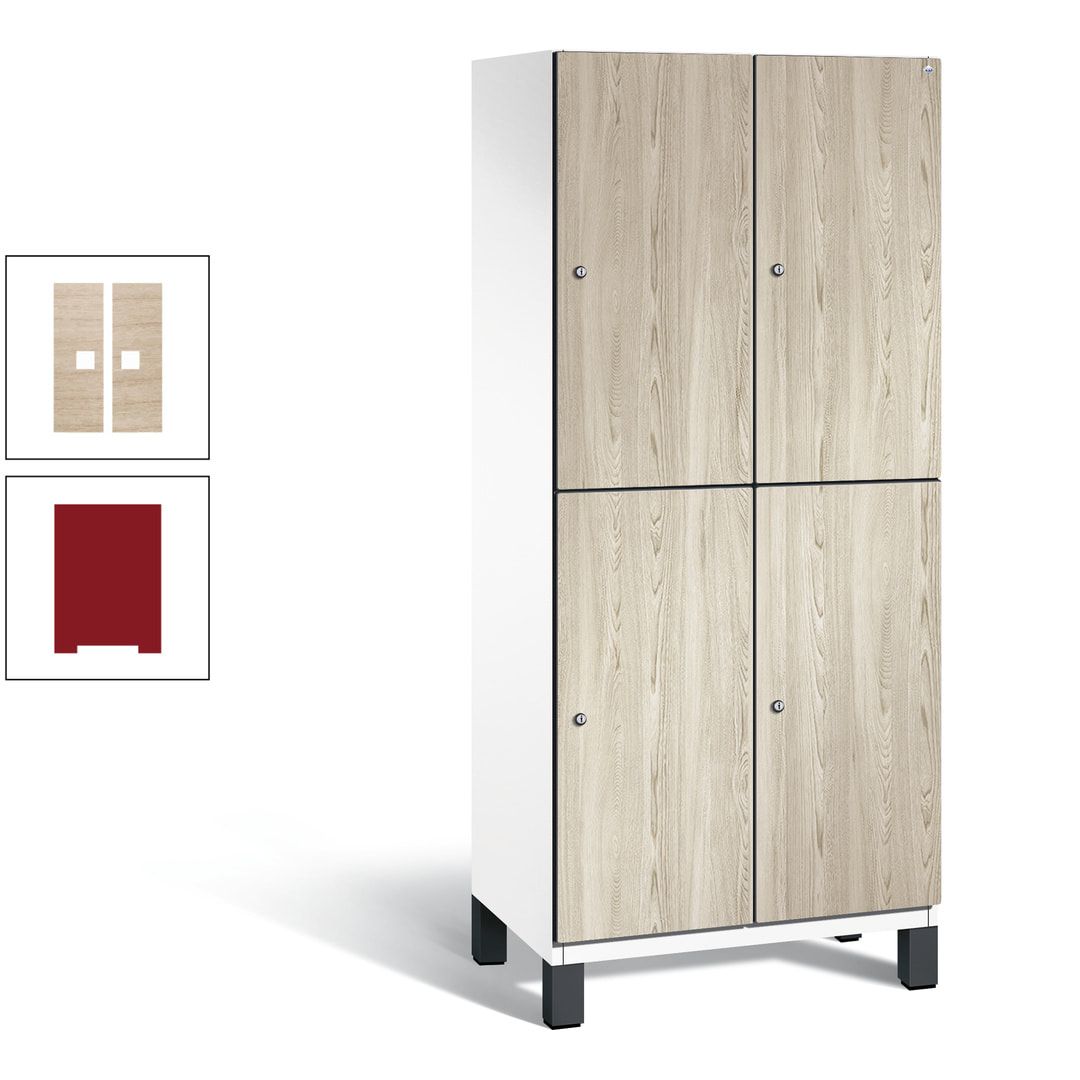 Fächerschrank, Garderobenschrank, mit Füßen, 2 Abteile, 1.980 x 800 x 525 mm (HxBxT), Korpus anthrazitgrau, Tür Donau-Ahorn