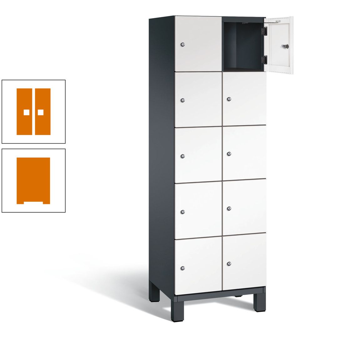 Fächerschrank, Stahlschrank, 10 Fächer, Türöffnungsbegrenzer, Füße, 1.980 x 600 x 525 mm (HxBxT), Korpus anthrazitgrau, Front anthrazitgrau