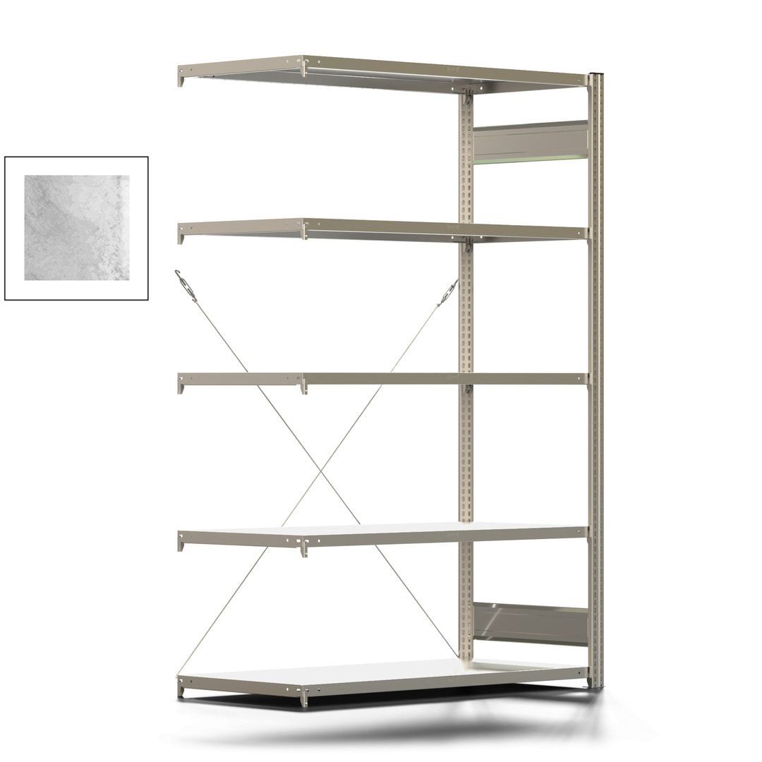 Fachbodenregal mit Tiefenriegel - 150 kg - 2.000 x 1.285 x 600 mm (HxBxT) - Anbauregal - Rahmen enzianblau - Böden verzinkt - BERT