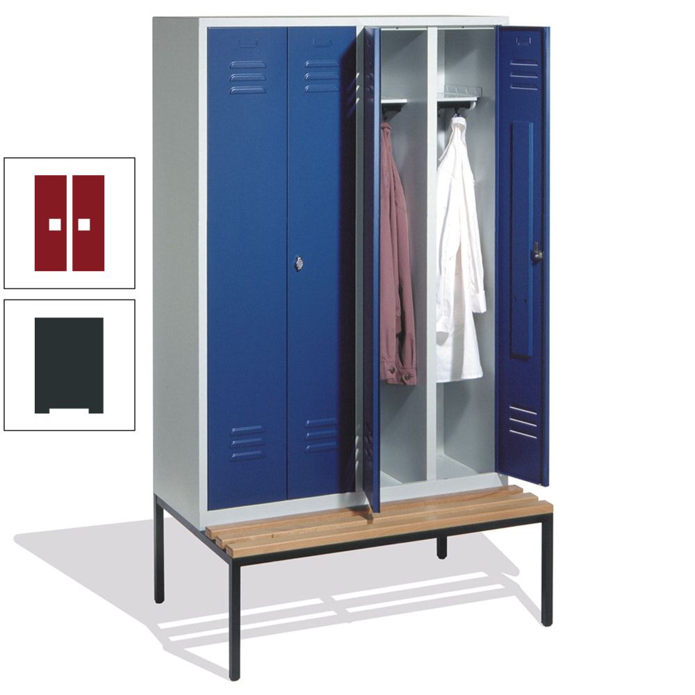 Doppel-Spindschrank, Buche Sitzbank untergebaut, 4 Abteile a 300 mm, Korpus lichtgrau, Tür anthrazitgrau, 2.090 x 1.190 x 815 mm (HxBxT)