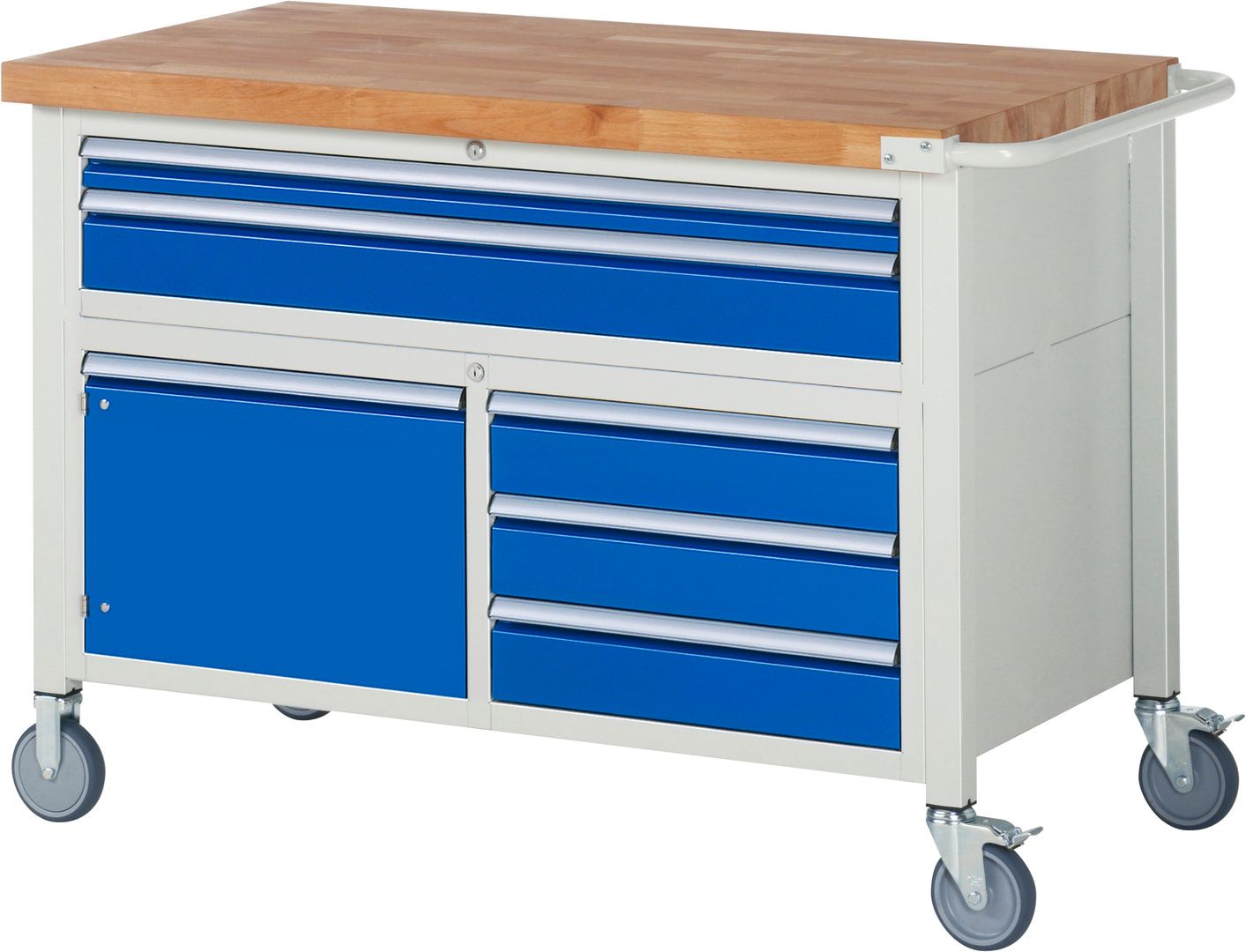 Mobile Werkbank, Schrank - 5 Schubladen - Teilauszug - 60:1 / 120:4 - 920 x 1.250 x 700 mm (HxBxT) - 450 kg - Buche - Anthrazitgrau