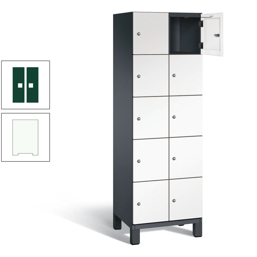 Fächerschrank, Stahlschrank, 10 Fächer, Türöffnungsbegrenzer, Füße, 1.980 x 600 x 525 mm (HxBxT), Korpus anthrazitgrau, Front anthrazitgrau