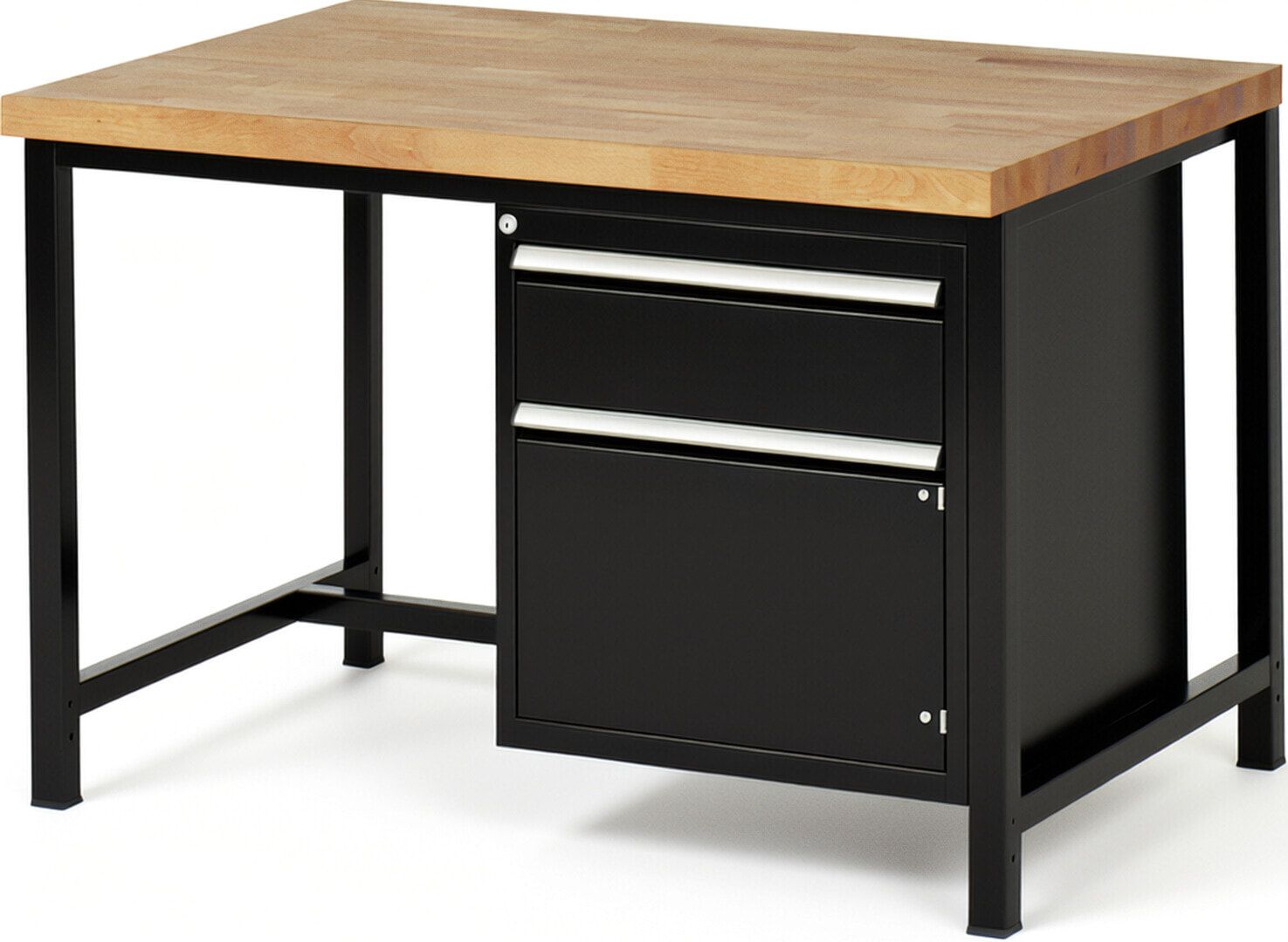 Werkbank, 1 Schrank - 1 Schublade - Teilauszug - 180:1 - Höhe 840-1.040 mm - 1.250 x 900 mm - 1.250 kg - Buche - Anthrazitgrau