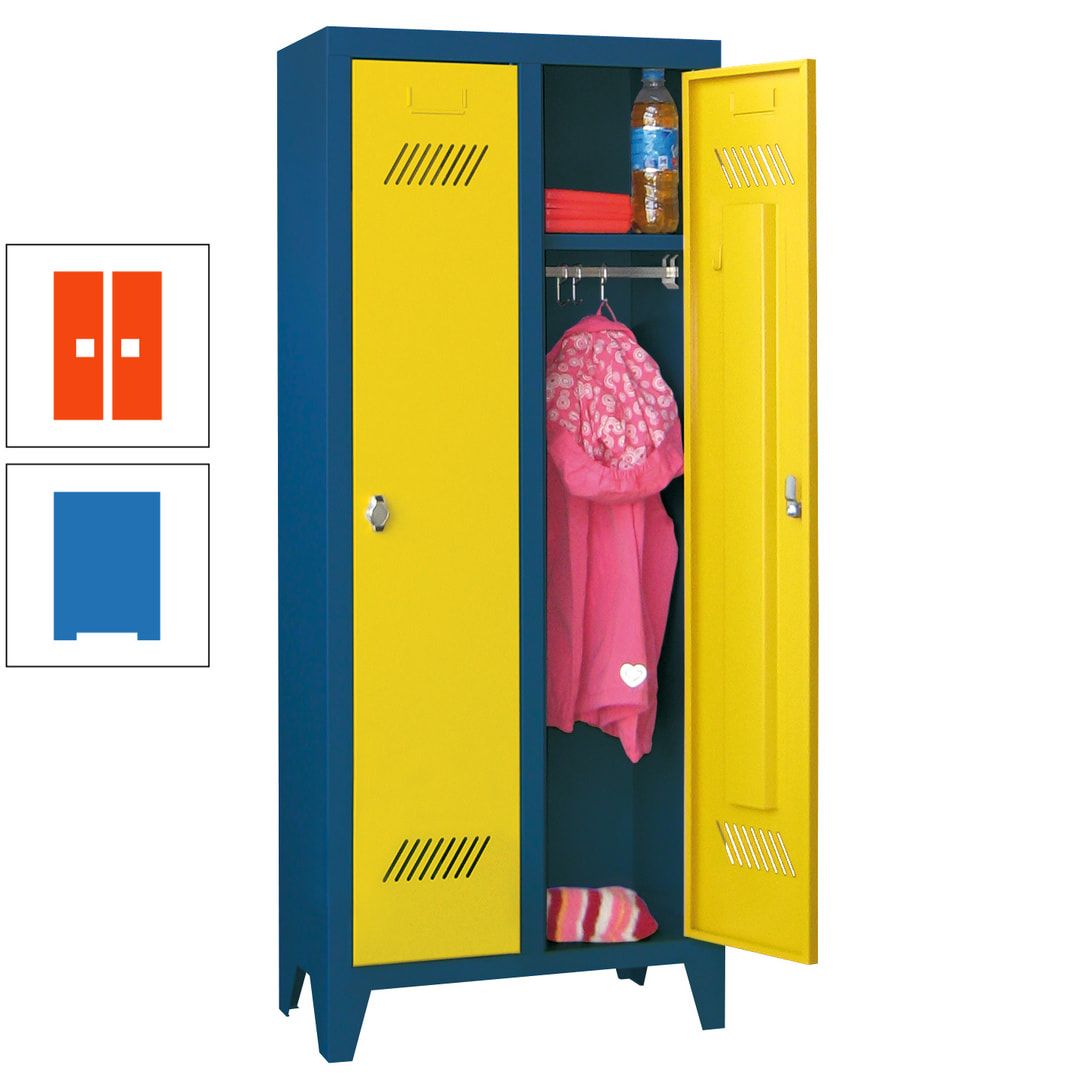 Spindschrank f. Kindergärten - mit Füßen - Höhe 1.300 mm - 2 Abteile a 250 mm - Zylinderschloss - anthrazitgrau