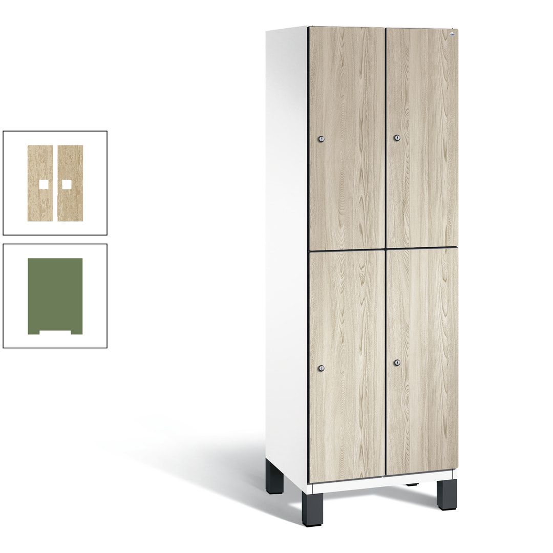 Fächerschrank, Garderobenschrank, mit Füßen, 2 Abteile, 1.980 x 600 x 525 mm (HxBxT), Korpus anthrazitgrau, Tür Donau-Ahorn