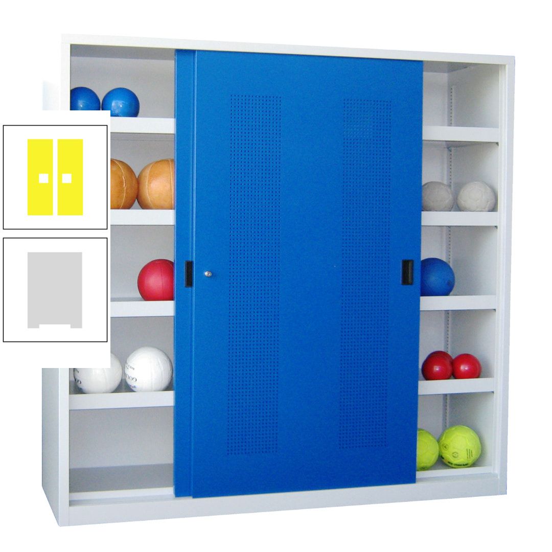 Ballschrank - Schiebetüren mit Lochfeld - Trennwand - 8 Böden - 1.950x2.000x600 mm (HxBxT) - anthrazitgrau