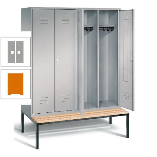 Doppel-Spindschrank, Buche Sitzbank untergebaut, 4 Abteile a 400 mm, Korpus lichtgrau, Tür anthrazitgrau, 2.090 x 1.590 x 815 mm (HxBxT)