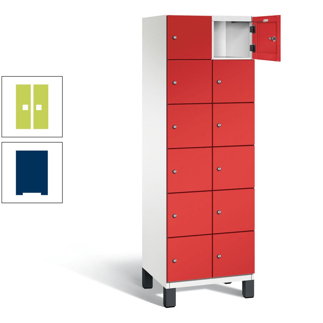 Fächerschrank, Stahlschrank, 12 Fächer, Türöffnungsbegrenzer, Füße, 1.980 x 600 x 525 mm (HxBxT), Korpus anthrazitgrau, Front anthrazitgrau