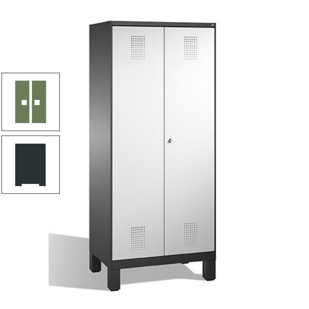 Mehrzweckschrank, Doppeltüren, auf Füßen, 2 Abteile a 400 mm, Korpus anthrazitgrau, Tür anthrazitgrau, 1.850 x 800 x 500 mm (HxBxT)