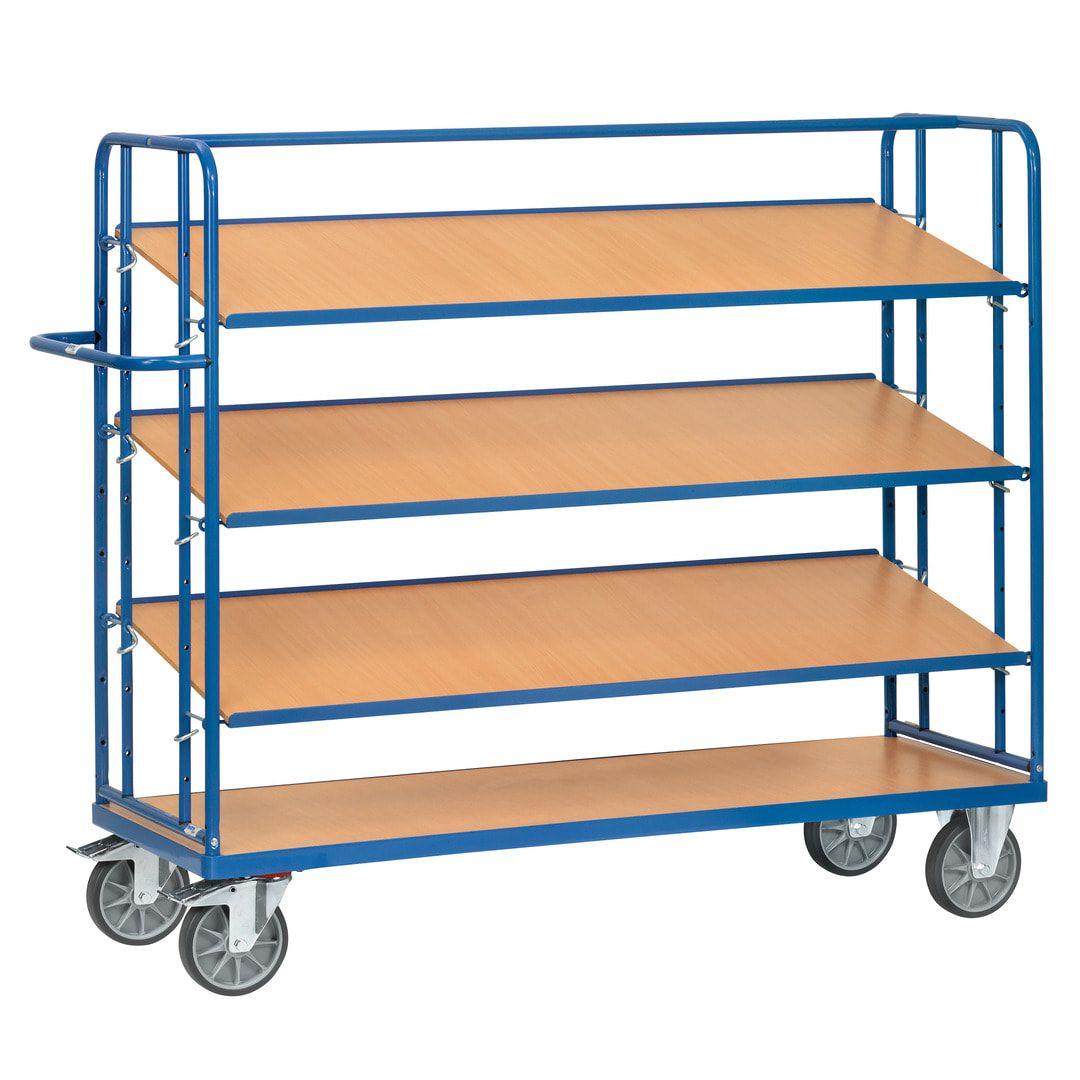 Fetra - Etagenwagen mit Schrägböden - Traglast 500 kg - 1.560 x 620 x 1.430 mm (HxBxT) - 3 Böden