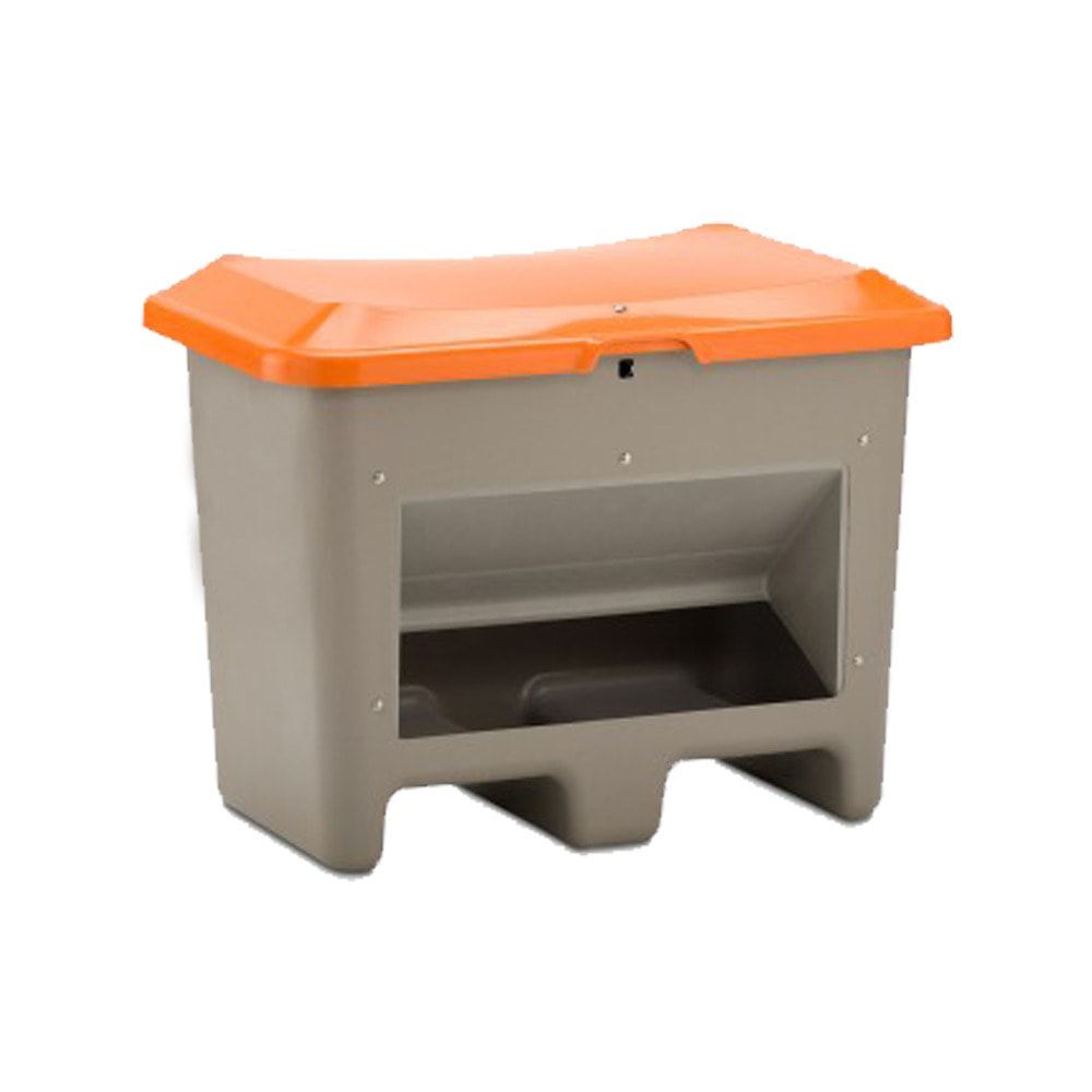 GFK - Streugutbehälter für Streusalz, Futtermittel mit Öffnung und Einfahrtaschen - 200 l Volumen - 690x890x600 mm (HxBxT) - grau
