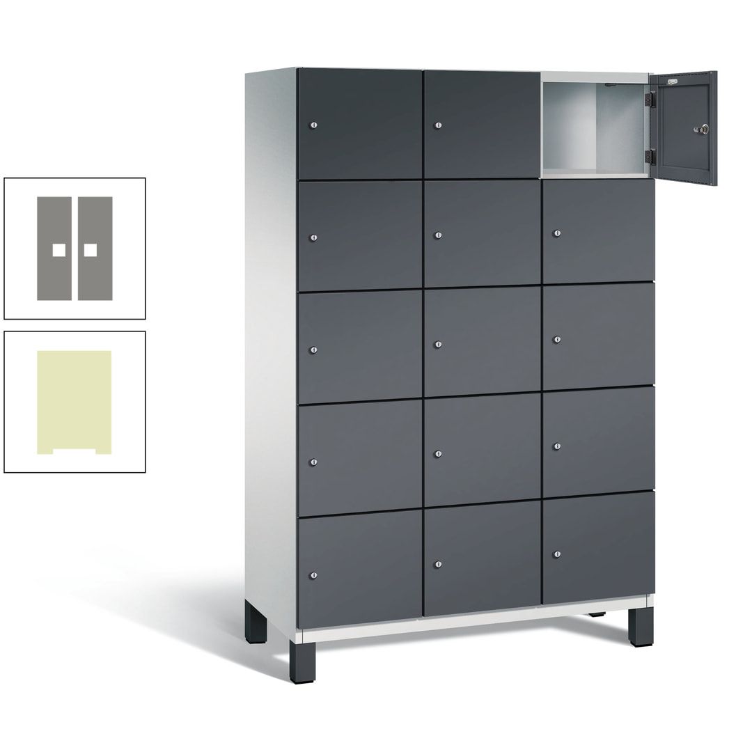 Fächerschrank, Stahlschrank, 15 Fächer, Türöffnungsbegrenzer, Füße, 1.980 x 1.200 x 525 mm (HxBxT), Korpus anthrazitgrau, Front anthrazitgrau
