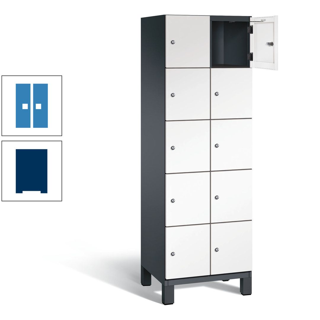Fächerschrank, Stahlschrank, 10 Fächer, Türöffnungsbegrenzer, Füße, 1.980 x 600 x 525 mm (HxBxT), Korpus anthrazitgrau, Front anthrazitgrau