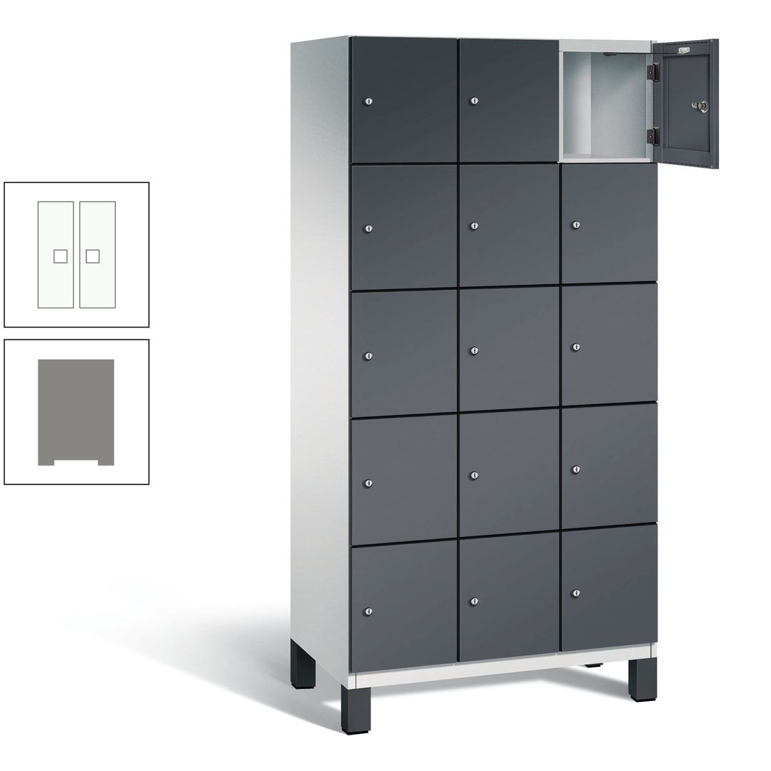 Fächerschrank, Stahlschrank, 15 Fächer, Türöffnungsbegrenzer, Füße, 1.980 x 900 x 525 mm (HxBxT), Korpus anthrazitgrau, Front anthrazitgrau