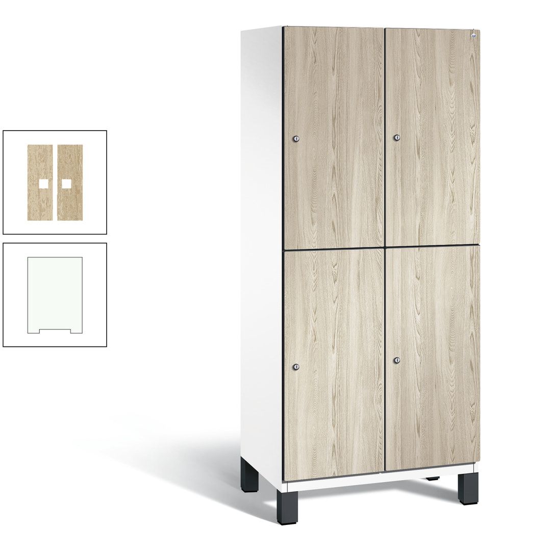 Fächerschrank, Garderobenschrank, mit Füßen, 2 Abteile, 1.980 x 800 x 525 mm (HxBxT), Korpus anthrazitgrau, Tür Donau-Ahorn
