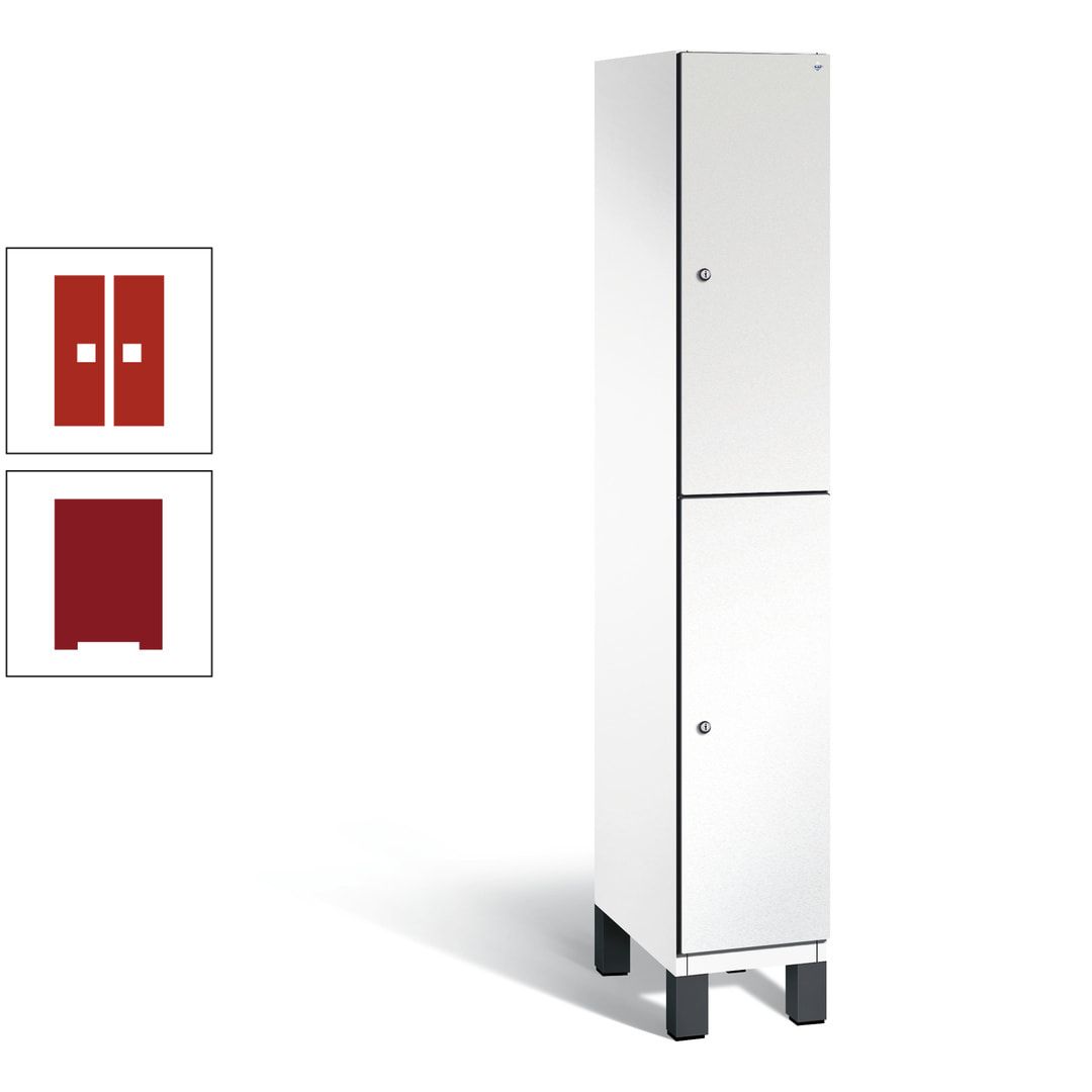 Fächerschrank, Stahlschrank, doppelstöckig, 2 Fächer, Füße, Korpus anthrazitgrau, Tür anthrazitgrau, 1.980 x 300 x 525 mm (HxBxT)