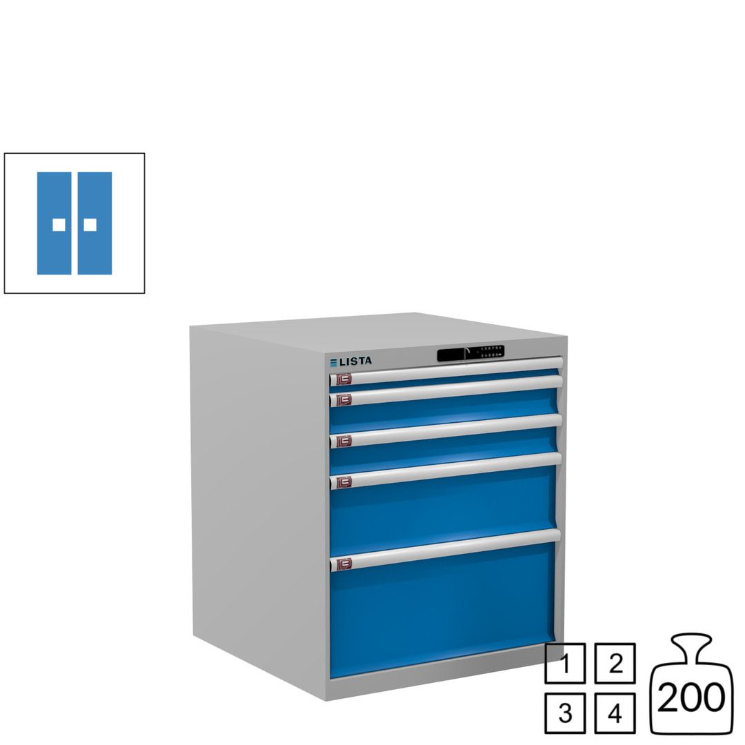 Lista Schubladenschrank - 14.411.010 - 850x717x725 mm (HxBxT) - 5 Schubladen - 75 kg - Key Lock - lichtblau (RAL 5012)