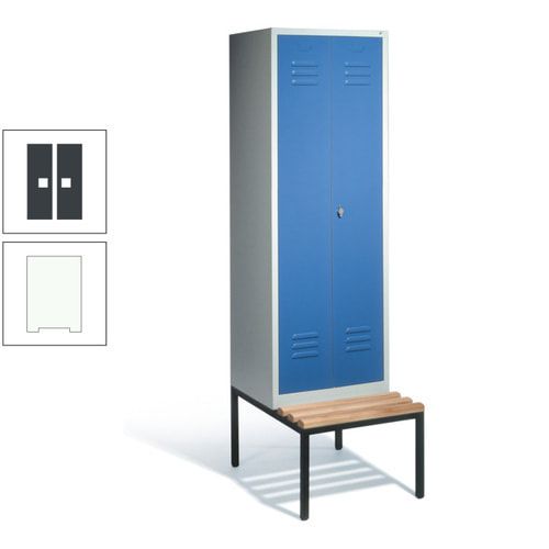 Doppel-Spindschrank, Buche Sitzbank untergebaut, 2 Abteile a 300 mm, Korpus lichtgrau, Tür anthrazitgrau, 2.090 x 610 x 815 mm (HxBxT)