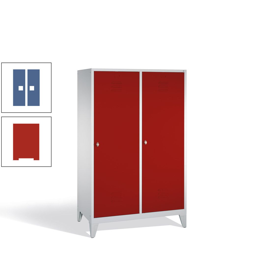 Doppel-Spind mit 2 Großtüren, Garderobenschrank mit Füßen, 4 Abteile a 300 mm, Korpus anthrazitgrau, Tür anthrazitgrau, 1.850 x 1.190 x 500 mm (HxBxT)