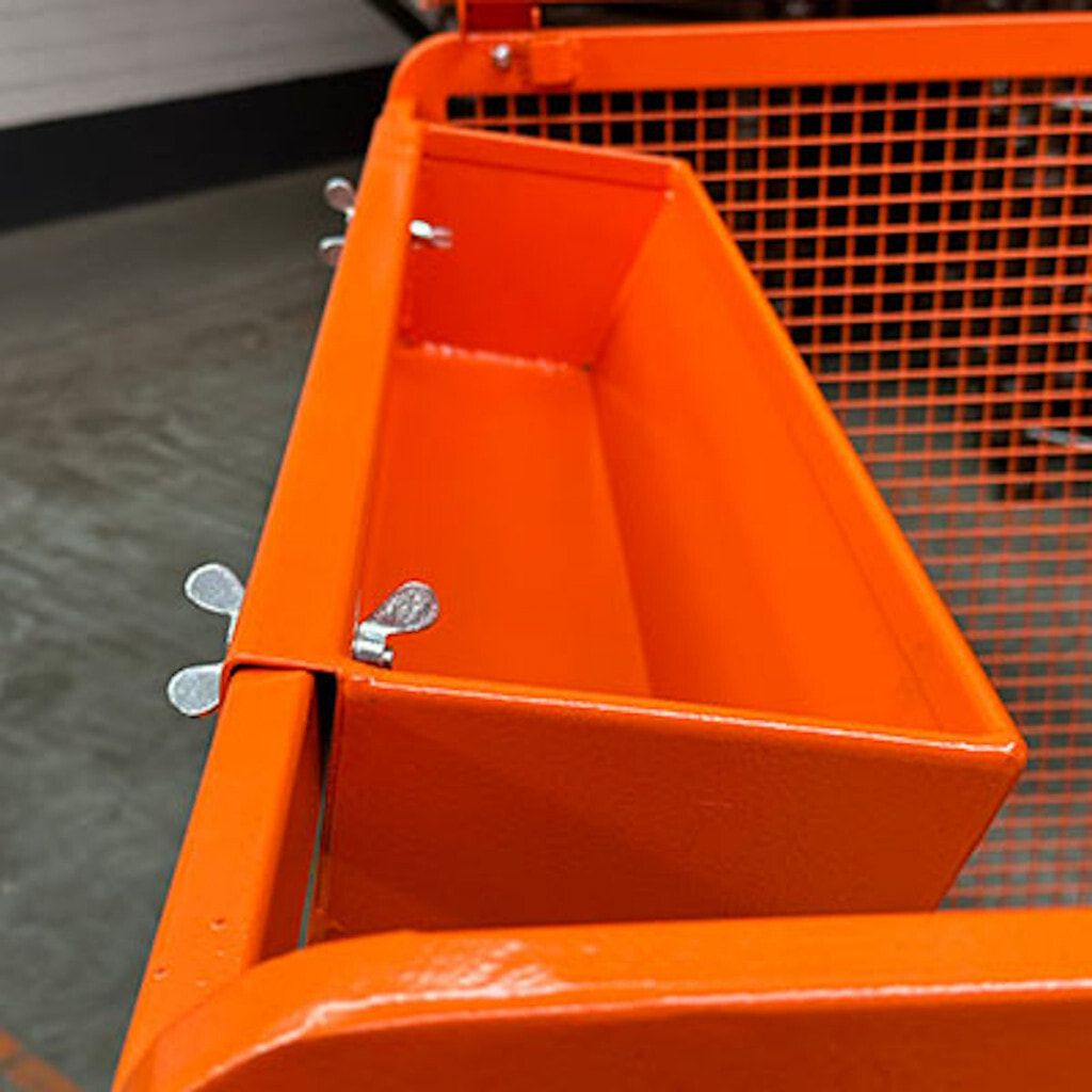 Arbeitsbühne, Arbeitsplattform Eichinger, Drahtgitter, 2 Personen, für  Frontstapler, rutschsicher, 2.000 x 1.090 x 1.200 mm (HxBxT), reinorange
