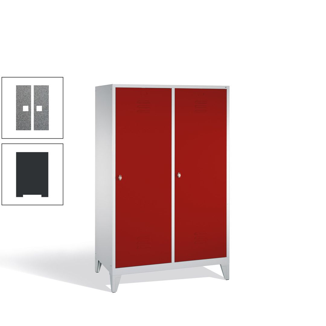 Doppel-Spind mit 2 Großtüren, Garderobenschrank mit Füßen, 4 Abteile a 300 mm, Korpus anthrazitgrau, Tür anthrazitgrau, 1.850 x 1.190 x 500 mm (HxBxT)