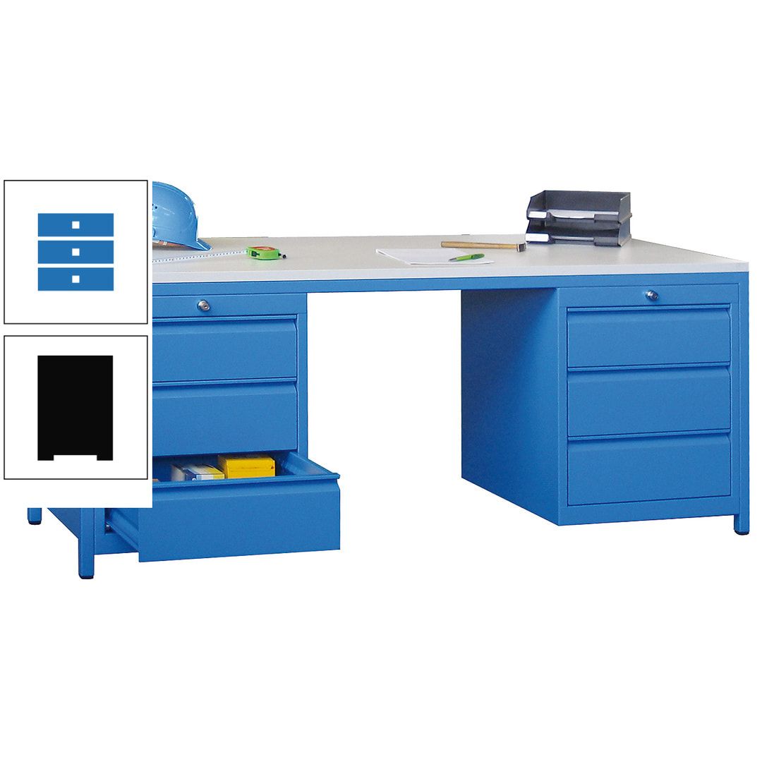 Meisterschreibtisch - 2 Schubladenblöcke - 6 Schubladen - 720 x 1.700 x 800 mm (HxBxT) - anthrazitgrau