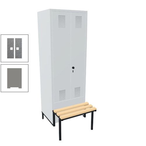 Doppel-Spind, Garderobenschrank, Buche Sitzbank integriert, 2 Abteile a 400 mm, Korpus anthrazitgrau, Tür anthrazitgrau, 1.850 x 800 x 815 mm (HxBxT)