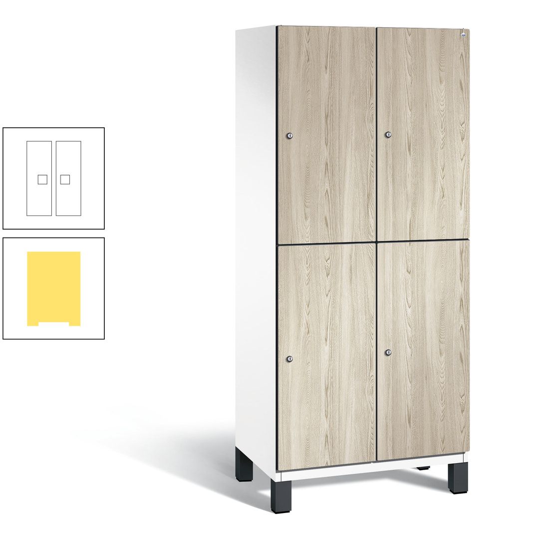 Fächerschrank, Garderobenschrank, mit Füßen, 2 Abteile, 1.980 x 800 x 525 mm (HxBxT), Korpus anthrazitgrau, Tür Donau-Ahorn