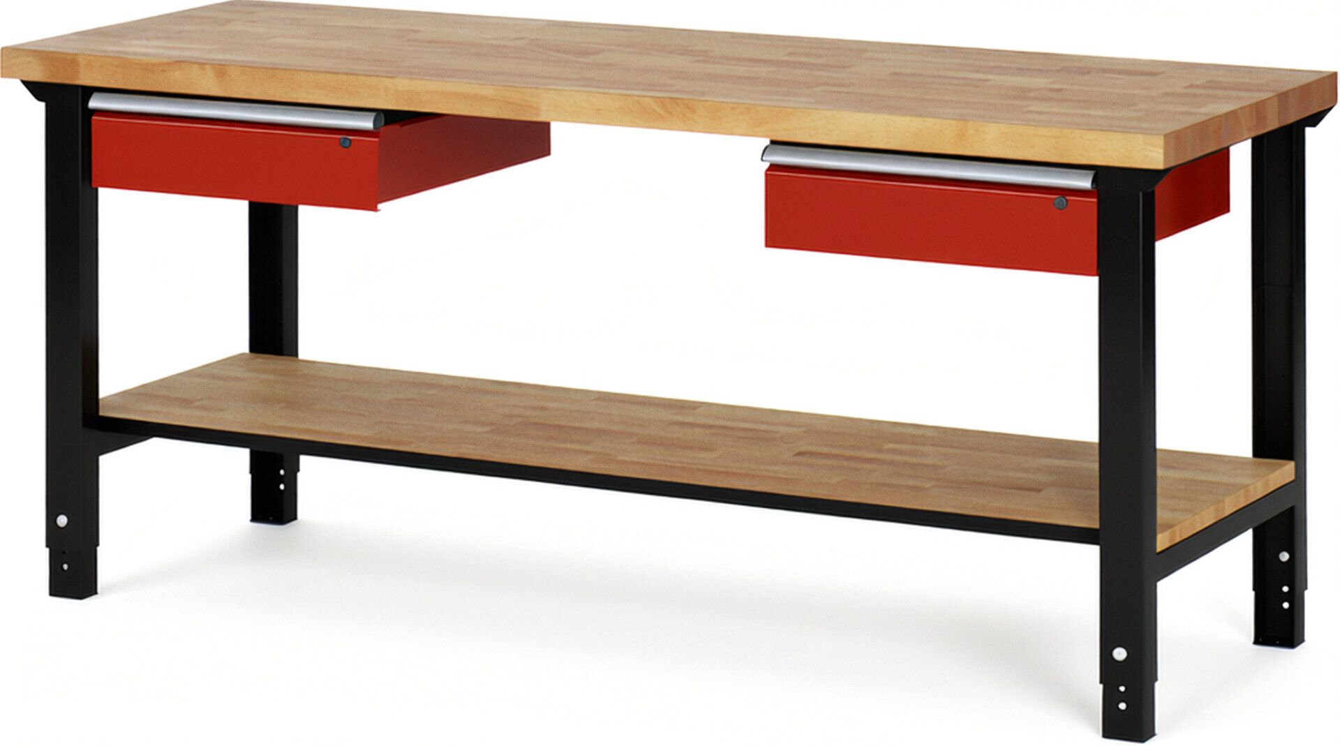 Werkbank mit Ablage - 2 Schubladen - 150:2 - höhenverstellbar 790 - 1.140 mm - 2.000 x 700 mm (BxT) - 750 kg - Buche - Anthrazitgrau