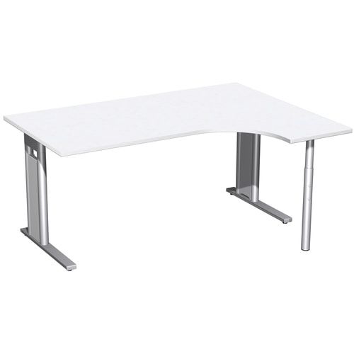 Eckschreibtisch, Ecke rechts, Füße einseitig verkürzt, C-Fuß Pro, 720 x 1.600 x 1.200 mm (HxBxT), Gestell silber, Dekor Ahorn