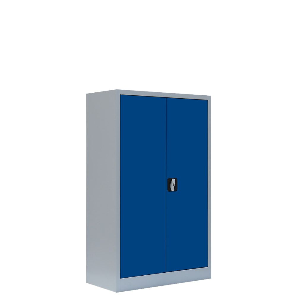 Aktenschrank, Büroschrank, abschließbar, Flügeltüren, 2 Fachböden, 1.200 x 800 x 383 mm (HxBxT), Stahl, Korpus und Türen in lichtgrau