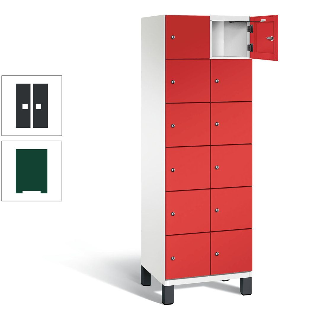 Fächerschrank, Stahlschrank, 12 Fächer, Türöffnungsbegrenzer, Füße, 1.980 x 600 x 525 mm (HxBxT), Korpus anthrazitgrau, Front anthrazitgrau