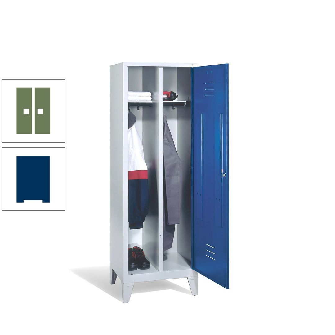 Doppel-Spind mit Großtür, Garderobenschrank mit Füßen, 2 Abteile a 300 mm, Korpus anthrazitgrau, Tür anthrazitgrau, 1.850 x 610 x 500 mm (HxBxT)
