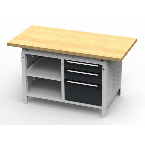 OTTOKIND Werkbank - bündige Arbeitsplatte - 850 x 1.150 x 750 mm (HxBxT) - 3 Schubladen - 2 Ablageböden - lichtgrau