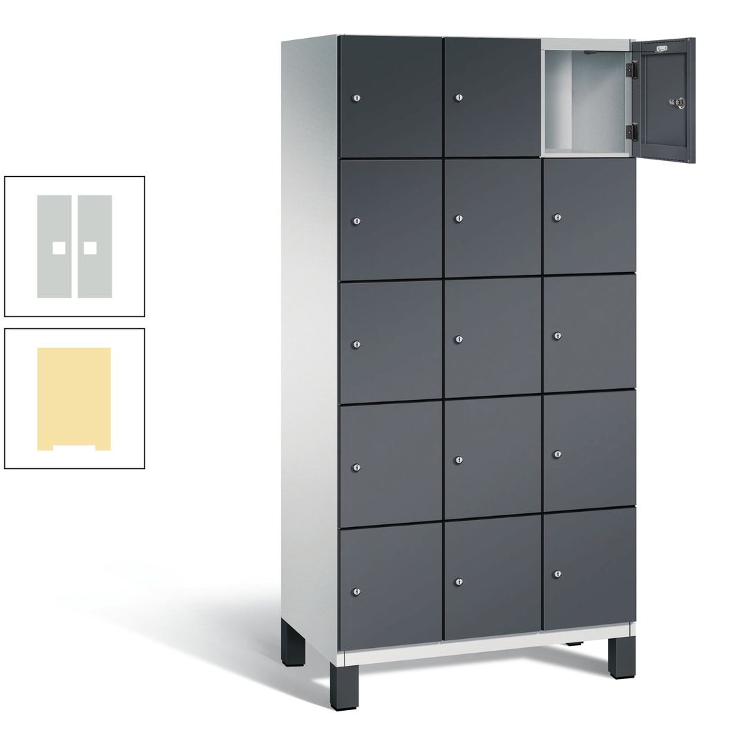 Fächerschrank, Stahlschrank, 15 Fächer, Türöffnungsbegrenzer, Füße, 1.980 x 900 x 525 mm (HxBxT), Korpus anthrazitgrau, Front anthrazitgrau