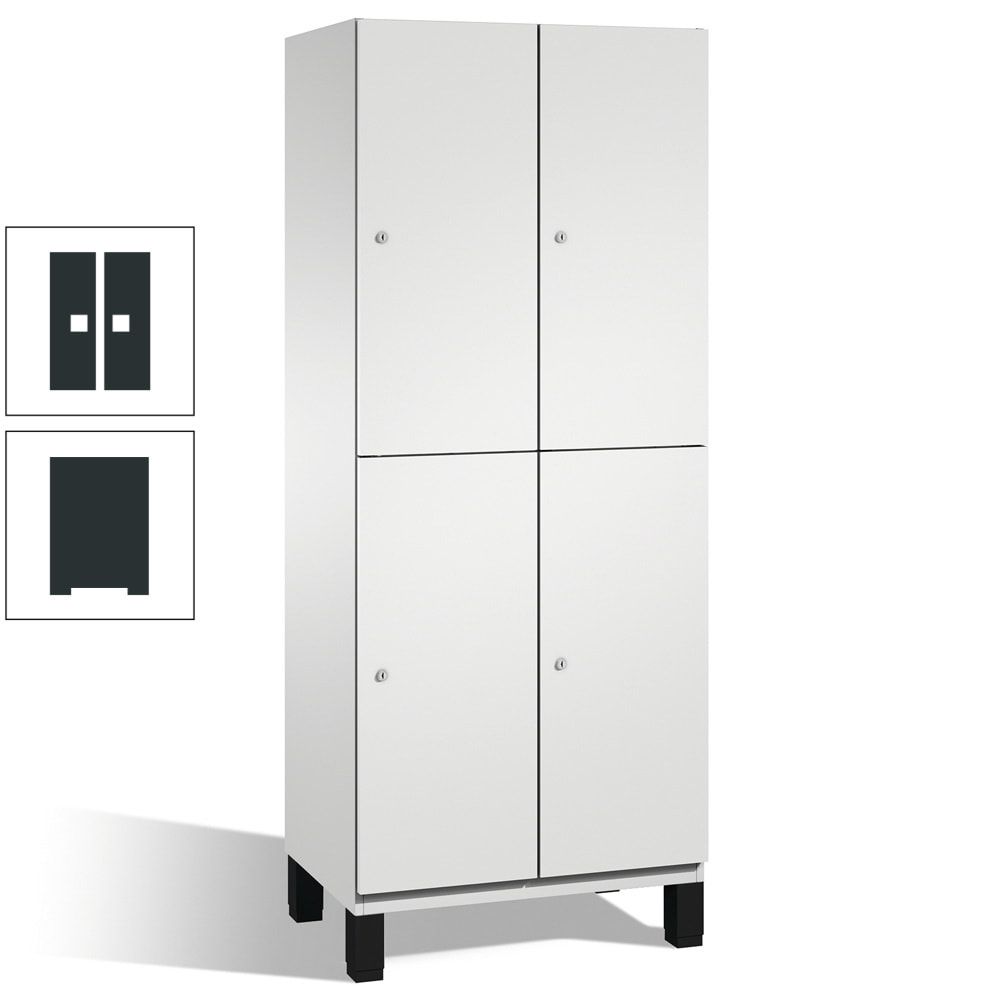 Fächerschrank, Stahlschrank, doppelstöckig, 4 Fächer, Füße, Korpus anthrazitgrau, Tür anthrazitgrau, 1.980 x 600 x 525 mm (HxBxT)
