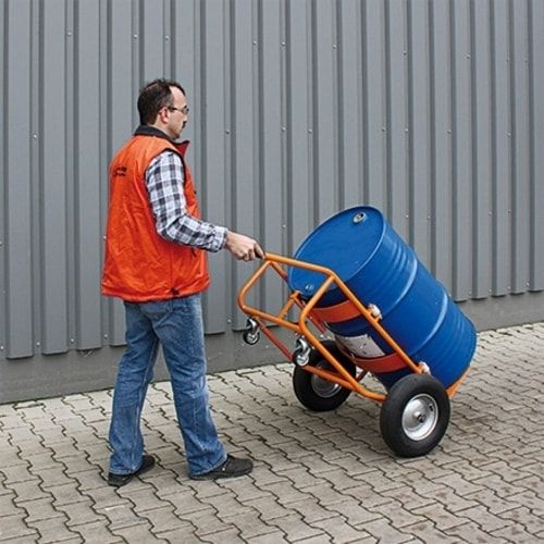 Eichinger Fasskippbock, stehende und liegende Sickenfässer, Traglast 300 kg, Luftreifen, gerundete Halterung, Stützbock, Farbe anthrazitgrau(RAL 7016)