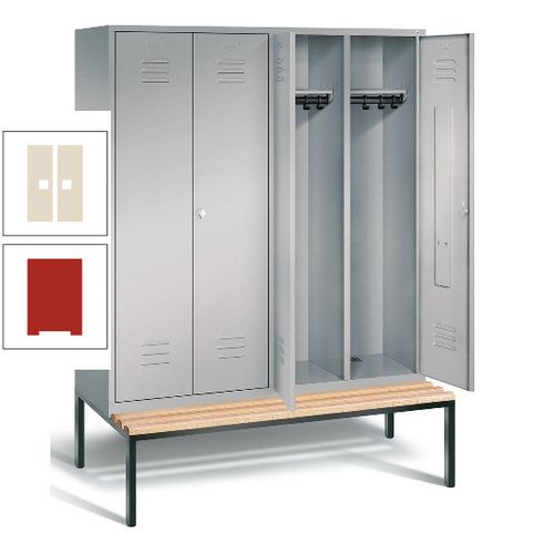 Doppel-Spindschrank, Buche Sitzbank untergebaut, 4 Abteile a 400 mm, Korpus lichtgrau, Tür anthrazitgrau, 2.090 x 1.590 x 815 mm (HxBxT)