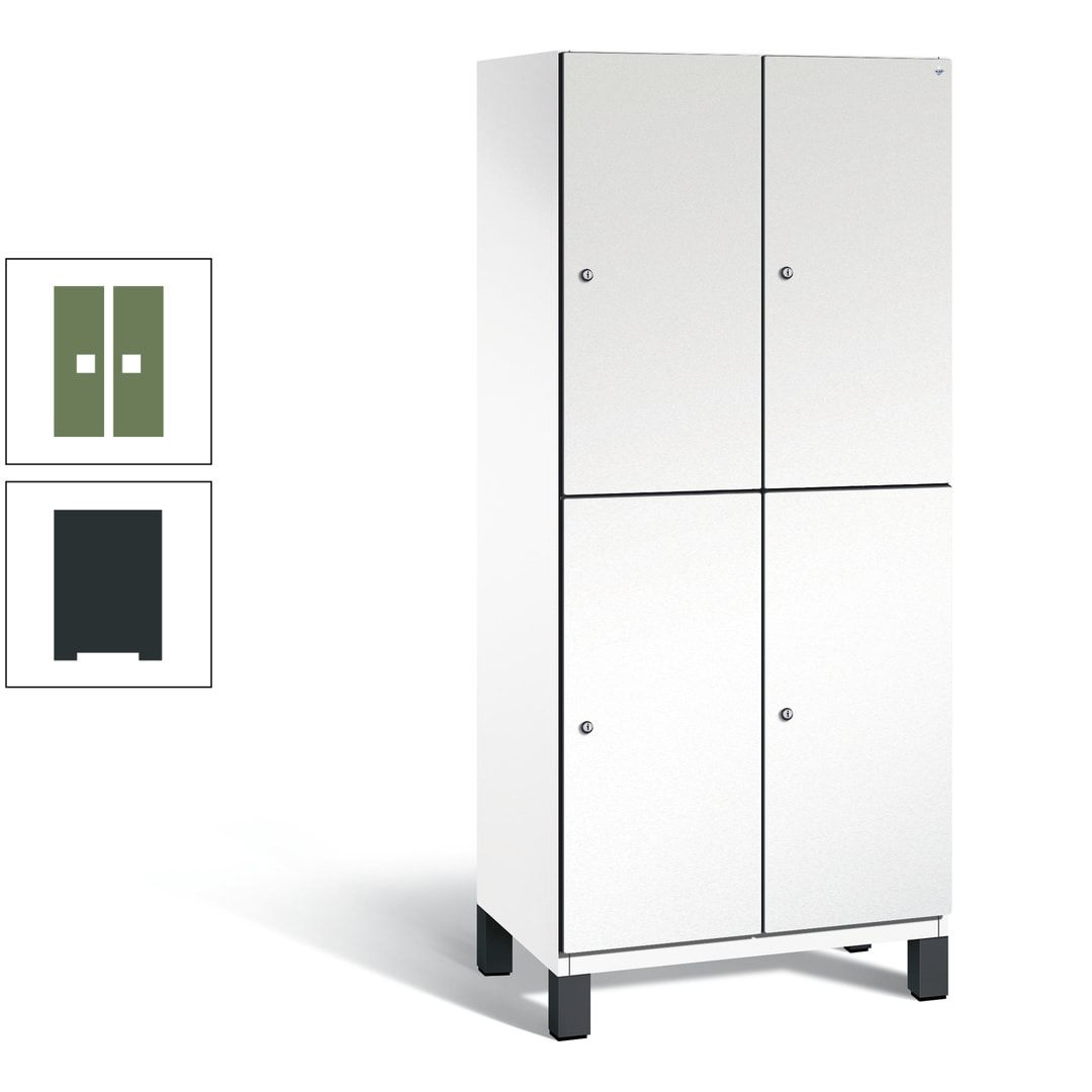 Fächerschrank, Stahlschrank, doppelstöckig, 4 Fächer, Füße, Korpus anthrazitgrau, Tür anthrazitgrau, 1.980 x 800 x 525 mm (HxBxT)