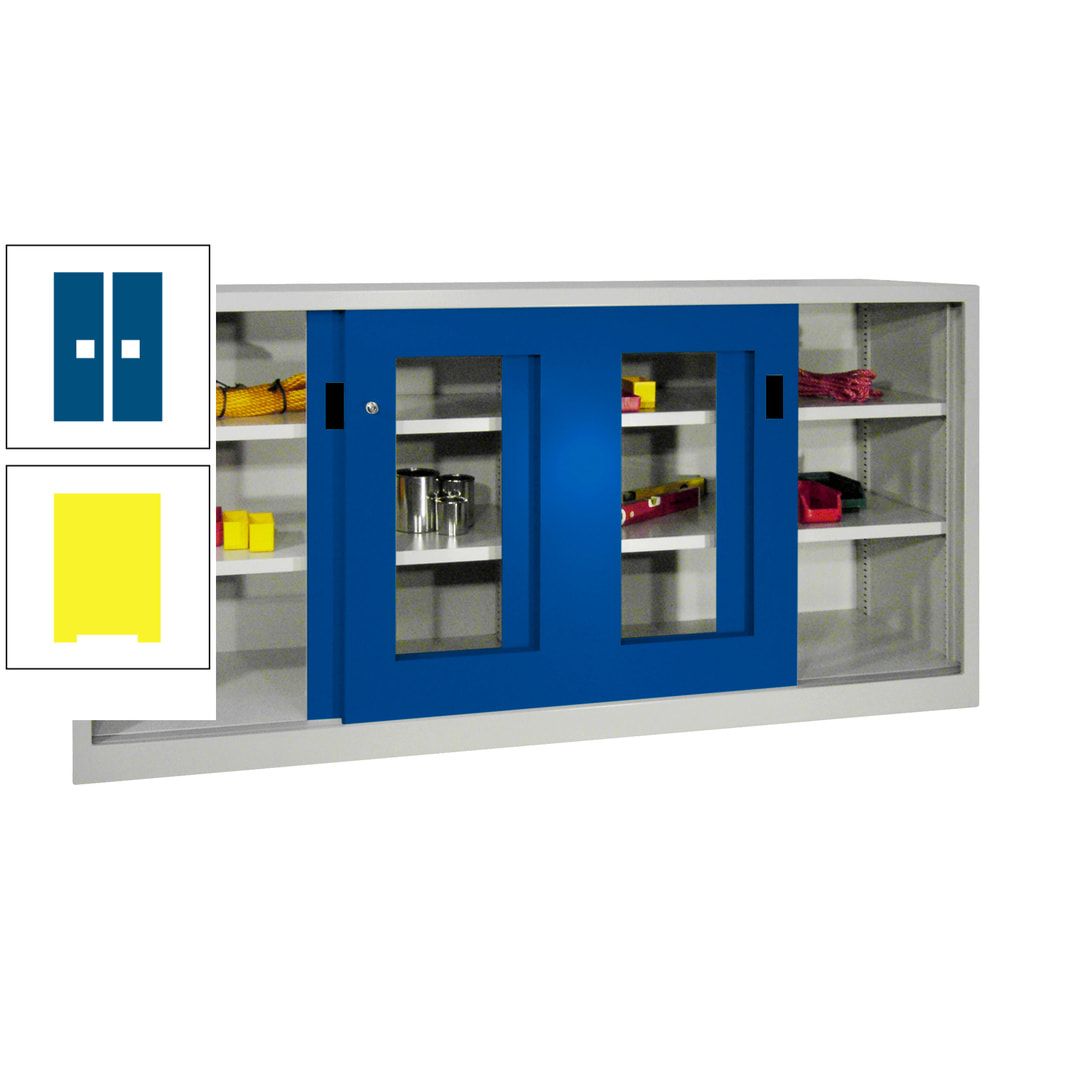 Schiebetürenschrank - Sichtfenstertüren - 1.000x2.000x400 mm (HxBxT) - 4 Böden, gepulvert - Zylinderschloss - anthrazitgrau