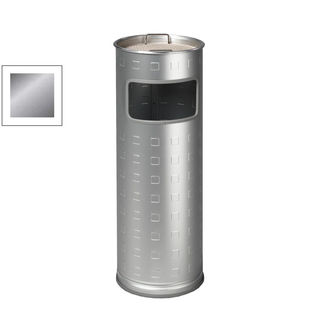 Abfallsammler mit Ascher - rund - Aluminium - Volumen 17 l - 660 x 230 x 230 mm (HxBxT) - Antik silber, geprägt