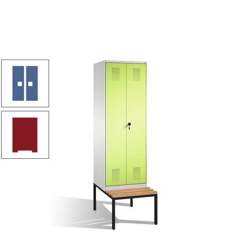 Doppel-Spind, Garderobenschrank, Buche Sitzbank untergebaut, 2 Abteile a 300 mm, Korpus anthrazitgrau, Tür anthrazitgrau, 2.090 x 600 x 815 mm (HxBxT)