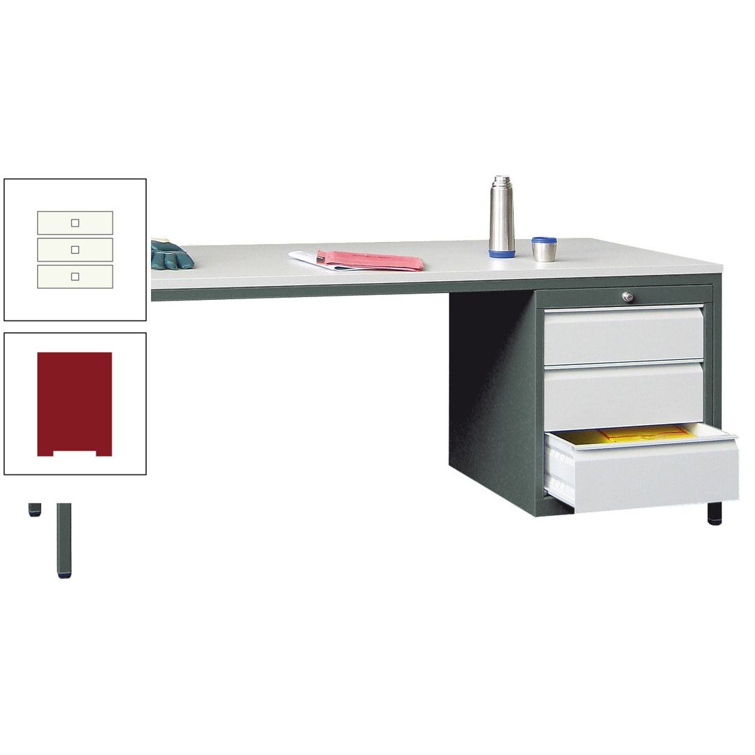 Meisterschreibtisch - 3 Schubladen 150 / 175 mm - 720 x 1.700 x 800 mm (HxBxT) - anthrazitgrau