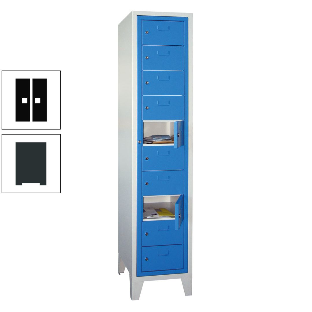 Schließfachschrank - Wäscheausgabeschrank - 10 Fächer a 315 mm - 1.850x400x500 mm (HxBxT) - Füße - Zylinderschloss - anthrazitgrau