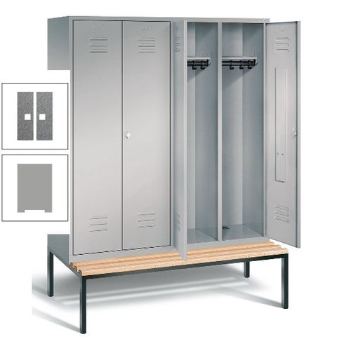 Doppel-Spindschrank, Buche Sitzbank untergebaut, 4 Abteile a 400 mm, Korpus lichtgrau, Tür anthrazitgrau, 2.090 x 1.590 x 815 mm (HxBxT)