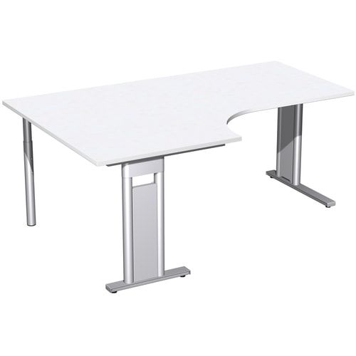 Eckschreibtisch, Eckteil 800 mm, Ecke links, Füße einseitig verkürzt, C-Fuß Pro, 720 x 1.600 x 1.200 mm (HxBxT), Gestell silber, Dekor Ahorn