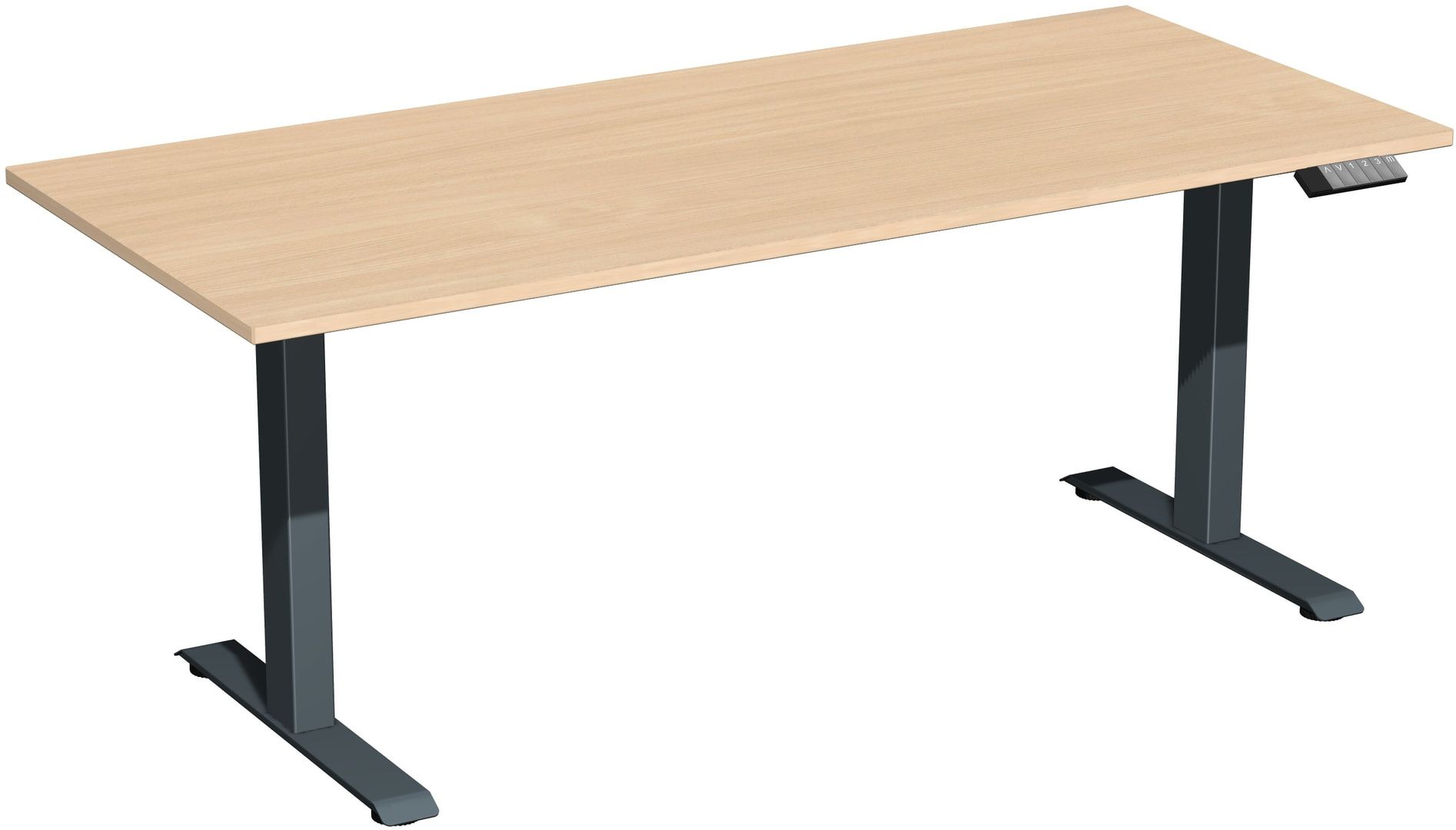 Schreibtisch, Elevate Basic, elektronisch höhenverstellbar, 730 - 1.230 x 1.200 x 800 mm (HxBxT), Gestell anthrazit, Dekor Ahorn
