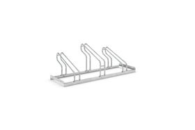 Fahrrad-U-Frame Parker, Rundrohr, Silber, 3 Stellplätze, für extra breite Fahrräder, höhenversetzt, Reihenverbindung, 415 x 1.170 x 538 mm (HxBxT)